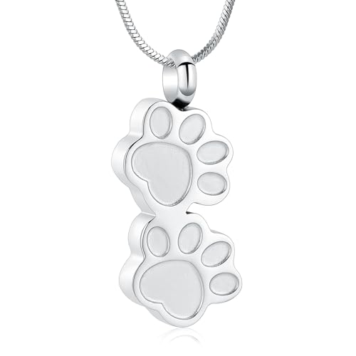 Pet Cremation Jewelry for Ashes Dog Memorial Locket Cremation Keepsake Urn Necklace for Pet Dog Cats (Silver)