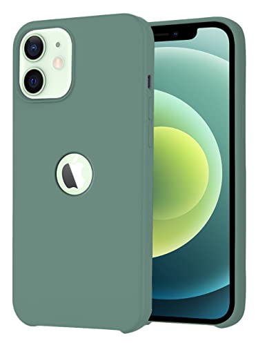Image of VONZEE Silicone Back Case for iPhone 12 Mini Soft-Touch Phone Back Cover for iPhone 12 Mini with Microfiber Lining & Logo Cut -Midnight Green