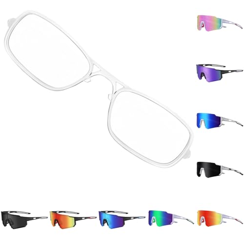 HSTWODE Occhiali da sole sportivi, occhiali da corsa, lenti trasparenti in TAC, UV400, possono essere accoppiati con miopia, ultra leggeri, unisex, per bicicletta, MTB, pesca (attacchi per miopia,