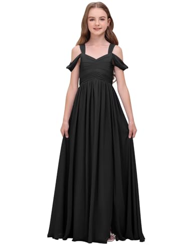 Chiffon Junior Bridesmaid Dress for Wedding Kids Cold Shoulder Sleeve Flower Girl Dress Long Princess Pageant Gowns
