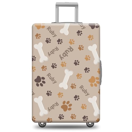 Dog Bone Paws Luggage Cover Custom Name Suitcase Cover Elastic Washable Travel Suitcase Protector Fits Style 1