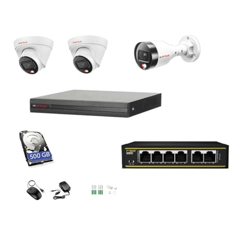 Image of CP Plus 4MP IP Colour Night Vision with Audio(Built in Mice) 3 CCTV Camera Combo Set with (4CH NVR,Outdoor bullete-1Nos,Indoor Dome-2Nos,4+2 Port Port POE Switch,500 GB Hard Drive