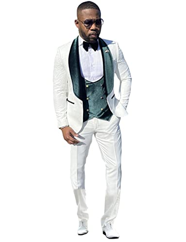 Men's Suit Three Pieces Shawl Lapel Tuxedos Jacquard Jacket+ Velvet Vest+Pants