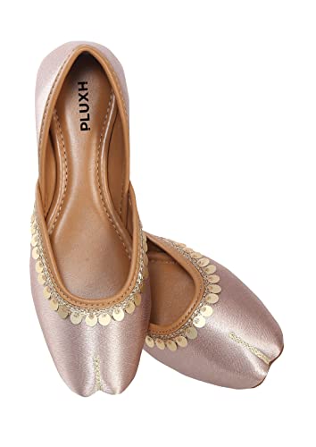 Image of Pluxh Women's Ethnic Jutti Shoes | Shiny Finish Mojari with Sequin Border | Soft Cushioned Slip-On Flats for Casual