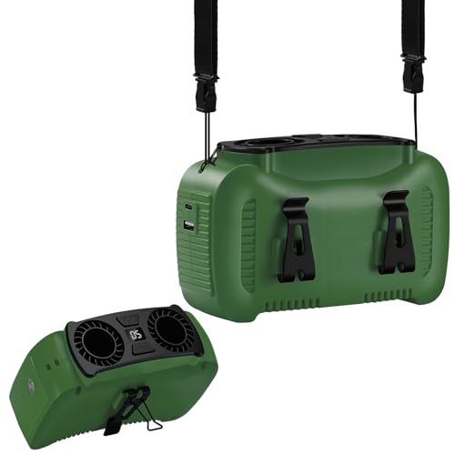 Image of Portable Waist Fan 16000mAh,Dual Brushless Motors,5 Speeds Belt Clip Fan Up to 25H Runtime,Wide-Range Airflow,3 Light Modes including SOS,Rechargeable Fan for Camping,Hiking, Fishing,Outdoor,Green