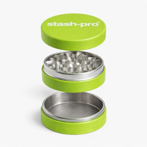 Image of Stash-Pro Small Neon Crusher (Green) | Compact Mini Metal Crusher /Grinder | 38mm Diameter x 23mm Height | Textured Grip | Pocket Size | Easy Twist Design