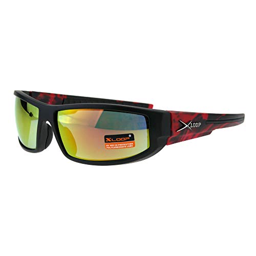 PASTL Xloop Mens Sunglasses Wrap Around Rectangular Biker Flame Design