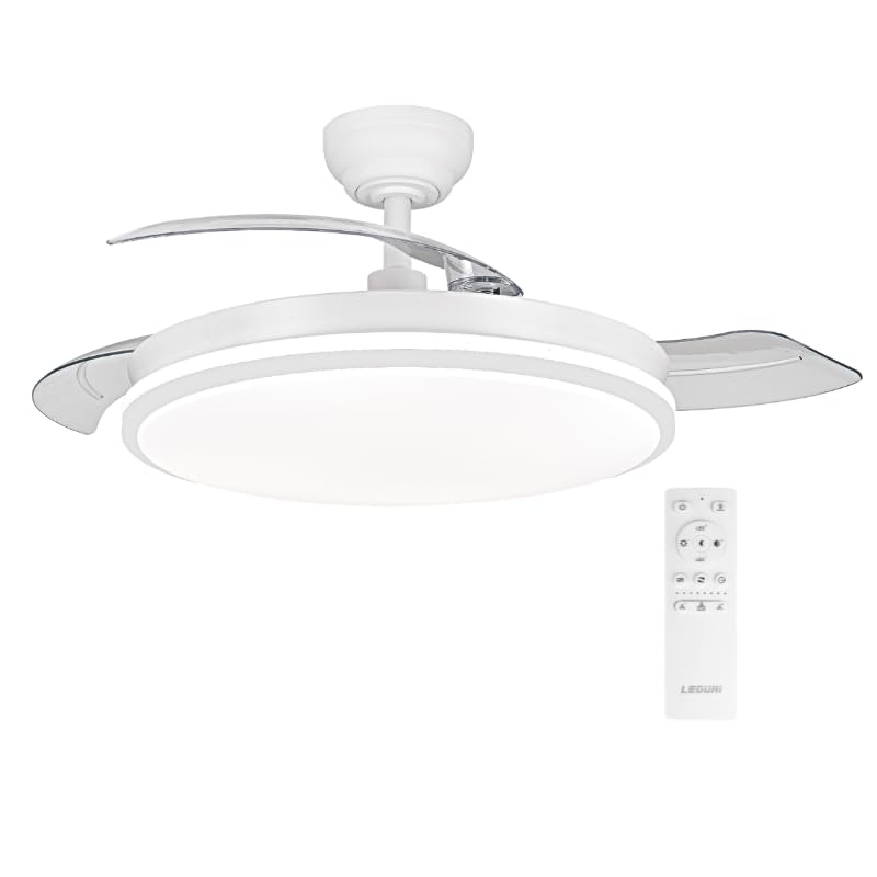 Ventilador de techo con luz con mando 3 aspas, Motor DC 30W+42W Luz LED,temporizador, 6 velocidades, aspas retráctiles, 3 temperaturas de luz, función verano-invierno Silencioso (Blanco puro, 50CM)