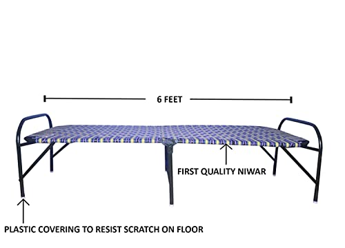 Portable Metal Single Iron Folding Bed Frame 3 X 6 Guest Khat Niwarbed for Sleeping (Multi-Colour), Painted