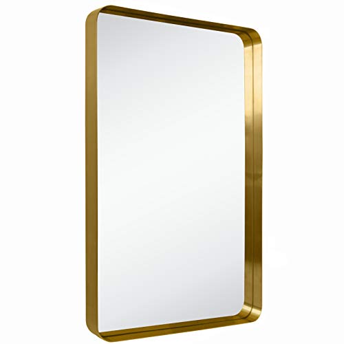 Tehome 20X30 Brushed Gold Metal Framed Bathroom Mirror For Wall In Stainless Steel Rounded Rectangular Bathroom Vanity Mirrors Wall Mounted #TOP10