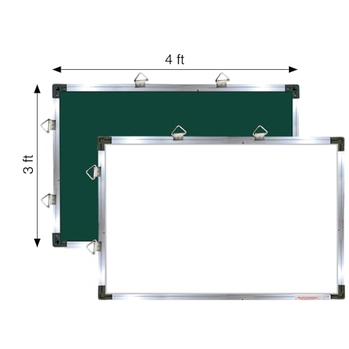 Image of ALKOSIGN Crystal Series Non-Magnetic Dual-Sided Board WhiteBoard and Chalk Board (3ft x 4ft) (Medium) Whiteboard Green Board for Writing, Marker Board, for Home Study Room & Office