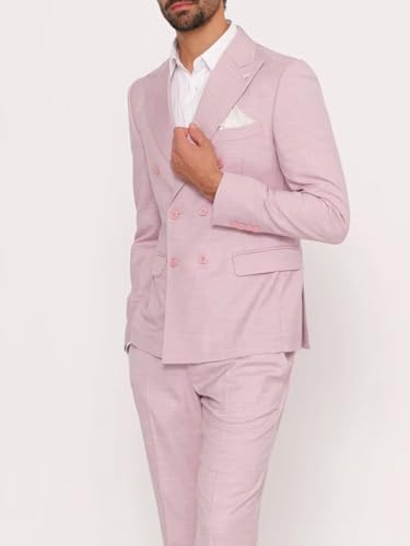 Mens Linen Suit Slim Fit Wedding Suit Double Breasted 2 Piece Suit Set Party Prom Business Blazer Pants4