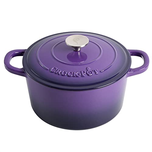 Image of Crock-Pot Artisan 5-Quart Round Enameled Cast Iron Dutch Oven - Lavender Purple, Durable Heavy-Duty Cookware for Slow Cooking, Roasting, Baking with Lid