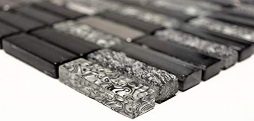 Mosaïque en verre transparent - Gris et noir - Rectangulaire - Carreaux Mosaique - MOS87-SM88_f