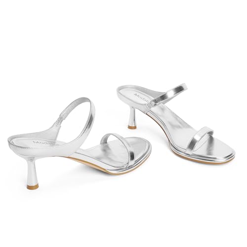 Image of Modatope Two Strap Heeled Sandals for Women Kitten Heel Rounded Toe Heels Women Slip on Open Toe Sandals