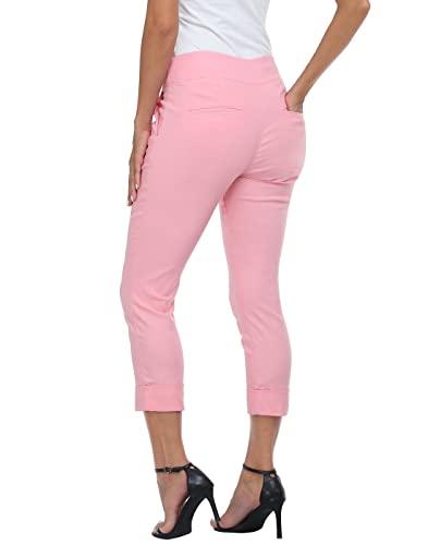 Image of HDE Pull On Capri Pant for Women w /Pockets Elastic Waist Cropped Work Pant