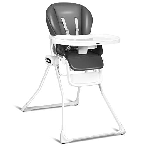 INFANS Simple Fold Baby High Chair, Space Saving with Multiple-Adjustable Backrest, Footrest & Double Detachable Trays, Removable PU Cushion, Front Wheels, Highchair for Infants and Toddlers, Gray