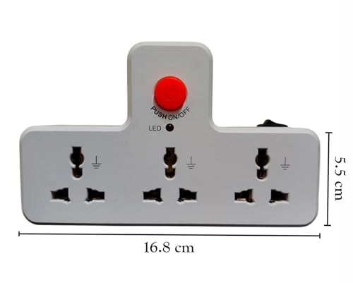 Image of 3-Way UK Multi Plug Travel Adapter with LED Night Lamp, Universal Sockets, White