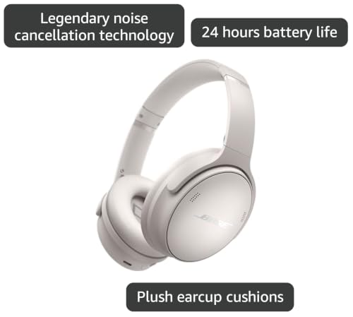 Image of Bose QuietComfort Wireless Noise Cancelling Headphones, Bluetooth Over Ear Headphones with Up to 24 Hours of Battery Life, White Smoke (Renewed)