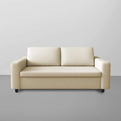 Image of Cisco 3 Seater Sofa Cum Bed for Living Room (Cream) Premium Fabric Sofa Cum Bed Sofa Set
