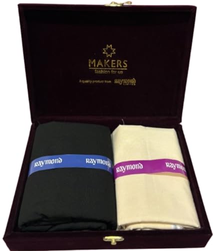 Image of Raymond Makers Men's Shirt & Trouser Fabric Combo with Premium Gift Box | Solid Shirt Fabric with Formal Trouser Fabric | Unstitched Dress Material for Office & Formal Wear
