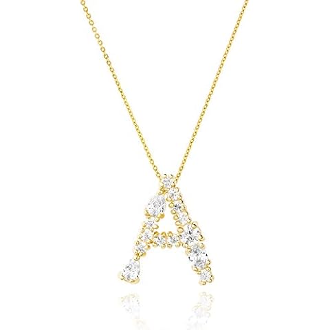 LAVLA Cubic Zirconia Initial Necklace For Women | Dainty Initial Necklace | 18k Gold Plated Colorful Crystal Letter Necklace (A - Gold) Cover
