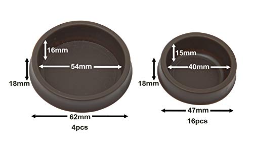 20pc Set Brown ABS Plastic Carpet Castor Cups for Securing Furniture Legs and Feet - Great to Protect Carpet & Hard Wood Floors from C