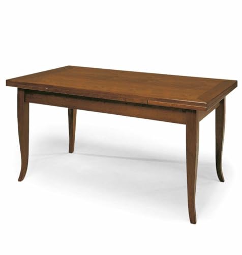 ✅tavolo allungabile in legno tinta noce, gambe a sciabola 2 prolunghe da cm 50 Dimensioni: cm 90 x 180/280