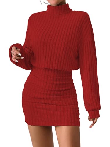 Women's Pullover Sweater Dress Long Lantern Sleeve...