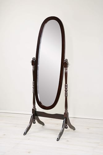 GTU Furniture Swivel Adjustable Full-Length Oval Wood Cheval Floor Mirror, in White/Black/Cherry/Oak/Silver/Gold/Espresso/Grey Finish (Espresso)