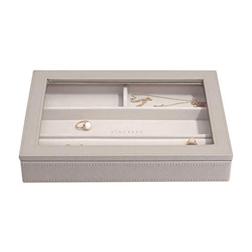 Schmuckkästchen mit Glasdeckel, mittelgroß, Taupe