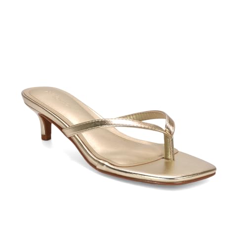 ESSEX GLAM Womens Heeled Toe Post Sandals Slip on Mule Synthetic Leather Dress Heel Gold Metallic Size 7