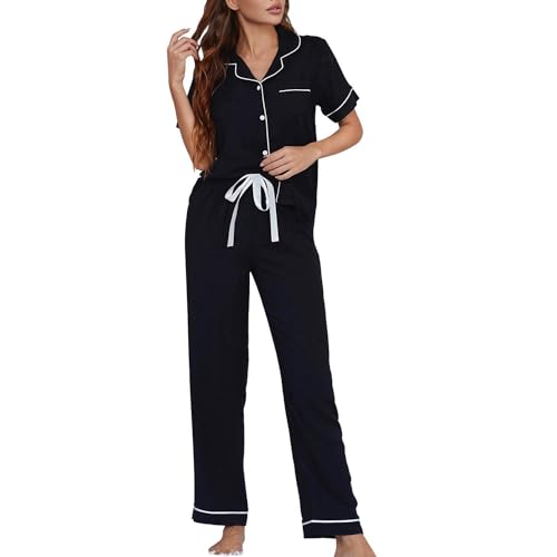 ZUrdox Pijamas for Mujer Conjunto de Pijamas de satén de Seda for Mujer, Conjuntos de Pijamas Suaves de Dos Piezas, Camisetas y Pantalones con Botones de Manga Larga, Ropa de Dormir (Size : X-Large)