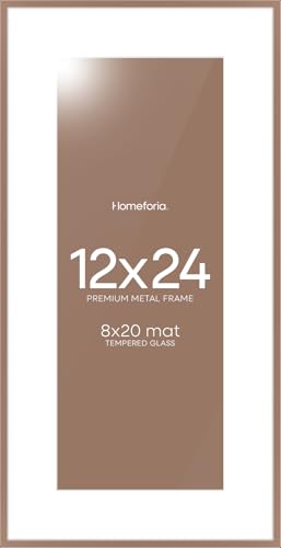 Image of Homeforia 12x24 Picture Frame Mocha, High End Metal 12x24 Poster Frames with Mat 8x20 inch Photo, 12 x 24 Mocha Frames Matted to 8 by 20 Print, 24x12 Panoramic Frames, Tempered Glass, Wall Kit, Set of 2