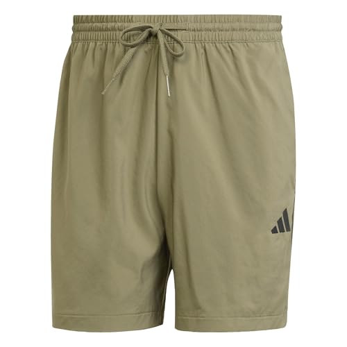 adidas Uomo Essentials Small Logo Chelsea Shorts, Olive Strata/Black, XS