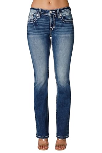 Miss Me Women's Muted X Embellished Faux Flap Pockets Mid-Rise Bootcut Jeans2