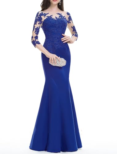 A-Line Elegante Evening Dress Off Shoulder 3/4 Length Sleeve Floor Length Prom Dress with Appliques 20243