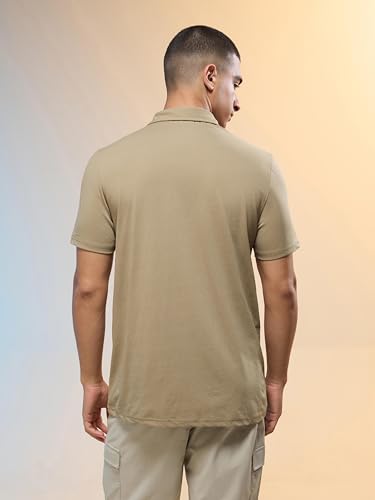 Image of TECHNOSPORT Men's Solid Slim Fit Polo Collar T-Shirt COTFLEX Half Sleeve Button Polyester for Gym Running Workout UPF50+ Anti Odour