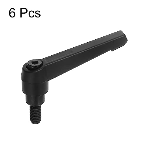 Image of HARFINGTON 6pcs Adjustable Clamping Lever Handles M8 x 15mm Male Thread Bolt Knobs Rotating Screw Locking Quick Release Ratchet Push Button Handle, Black