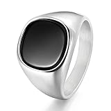 TRUMIUM 18K Gold Plated Signet Rings for Men Women Black Onyx inlay Silver Wedding Bands Lightweight Thick Statement Ring Comfort Fit Size 9