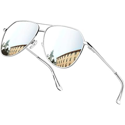 Joopin Oversized Silver Aviation Sunglasses Polarized, Retro Sun Glasses UV Protection, Military Shades Mirror lens Sunnies Cover