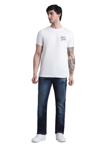 Image of Jack & Jones Men Pure Cotton Typography Printed Slim Fit T-Shirt
