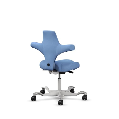 Image of HAG Capisco Standard Chair-Silver Frame-Upholstered Light Blue Washed