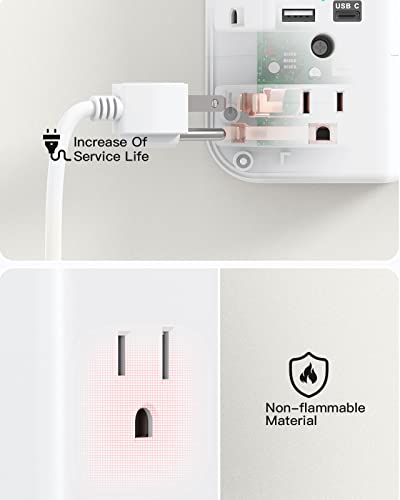 Wall Outlet Extender With Usb Ports Outlet Splitter Surge Protector Usb Wall Charger With 5 Outlet Extender And 3 Usb Ports 1 Usb C Outlet 3-Sided Power Strip Multi Plug Outlets #TOP2