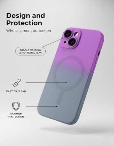 Image of amazon basics Gradient Mag-Safe Case for iPhone 15 | Soft Silicone Shockproof Cover with Camera Protection | Slim Lightweight Design | Smooth Touch & Durable - Purple & Gray