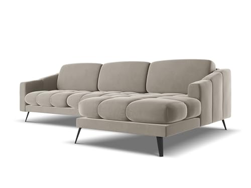 Nalu 3-Sitzer Ecksofa L-Form rechts in Grau - Sofa mit Ottomane aus Samt, modernes Design für Wohnzimmer 264x160x80 cm, bis 550 kg belastbar – Bild 5