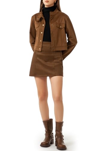 Ababalaya Mini Faux Suede Skirt for Women High Waist Bodycon Pencil Mini Skirts4