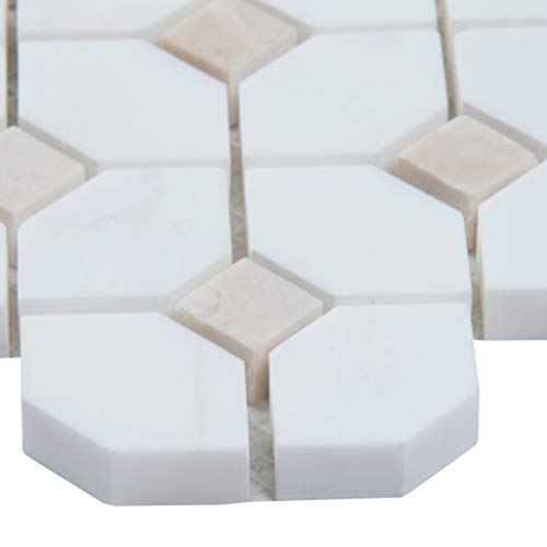 Msi Bianco Dolomite Crema Dotty Geometric Diamonds And Sqaures Polished Marble Mesh-Mounted Mosaic Wall Tile For Bathroom, Floor Tile, Bianco Cream White #TOP1