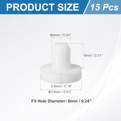 Image of uxcell 15Pcs Silicone Hole Plug, Waterproof Solid T-Shaped Rubber Stoppers Bottle Seal Tube Pipe Plug End Cap for 6mm /0.24 inch Hole for Bathtub Bottle, 0.31 inch Plug Height, White