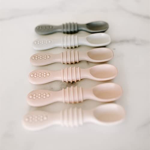 Simka Rose Silicone Baby Spoons - Self Feeding, 6 Months, First Stage Infant Spoons For Babies & Toddlers - Set Of 6 Bpa Free, Dishwasher, Microwave Safe Food Utensils - Neutral #TOP3